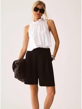 Maeve NEW Poplin Ruffle-Neck Halter Tank, XL, White, Anthropologie